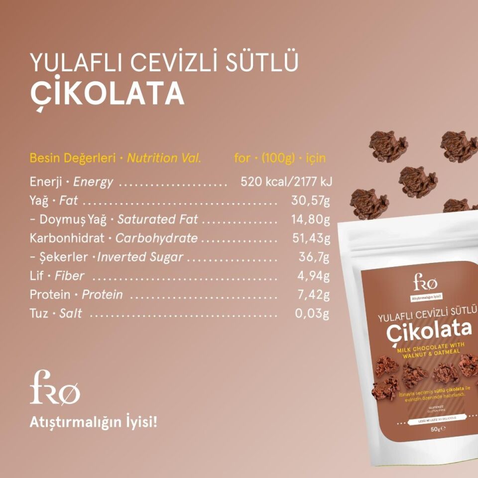 FRO Yulaflı Cevizli Sütlü Çikolata