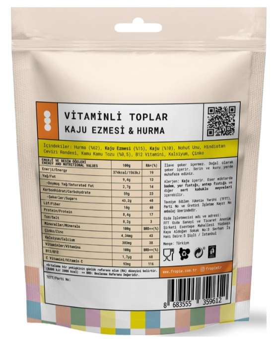 Vitaminli Kids Meyve Topları - Hindistan Cevizi Kaplı & Kaju Ezmeli