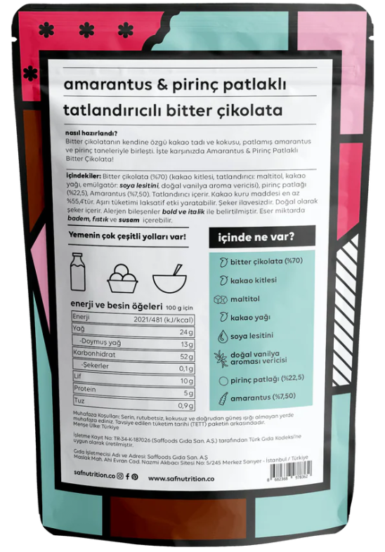 SAF Amarantlı Pirinç Patlaklı Çikolata 40 gr
