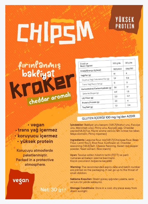 CHIPSM Cheddar Soslu Fırınlanmış Bakliyat Kraker 30 gr