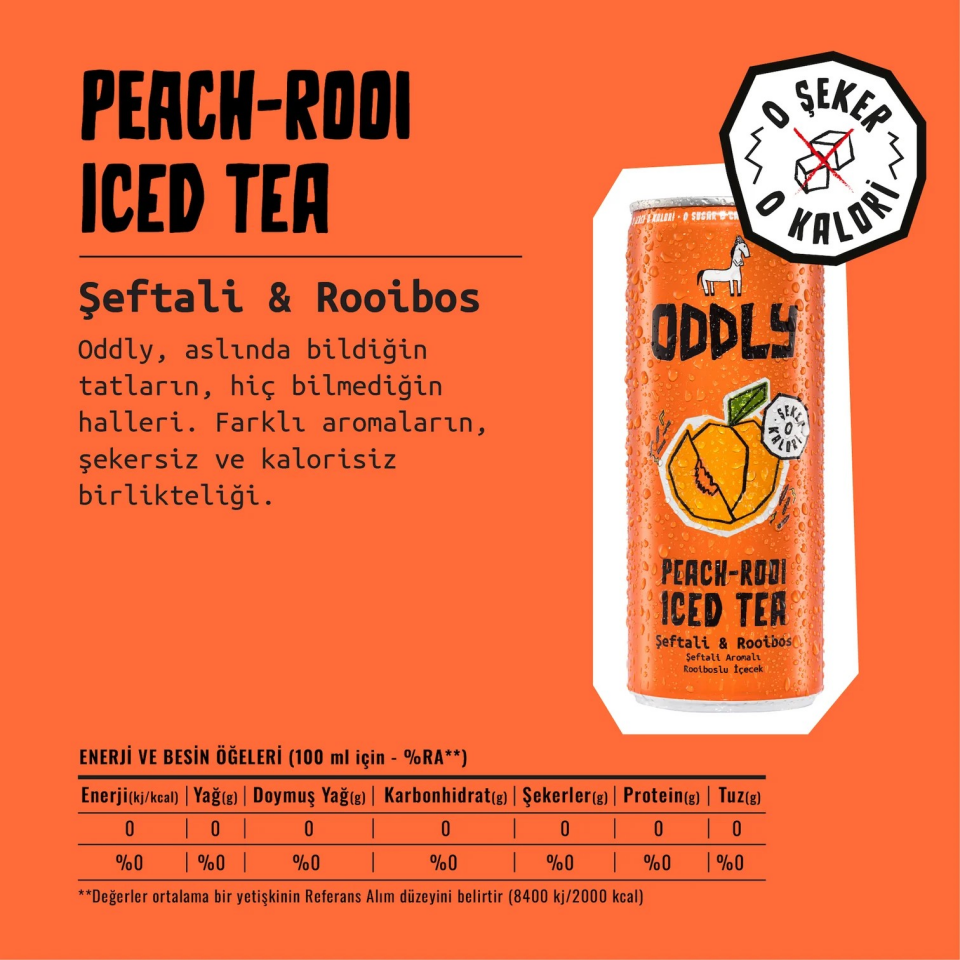 ODDLY Peachrooi Siyahçay Şeftali Rooibos Ice Tea 250 ml